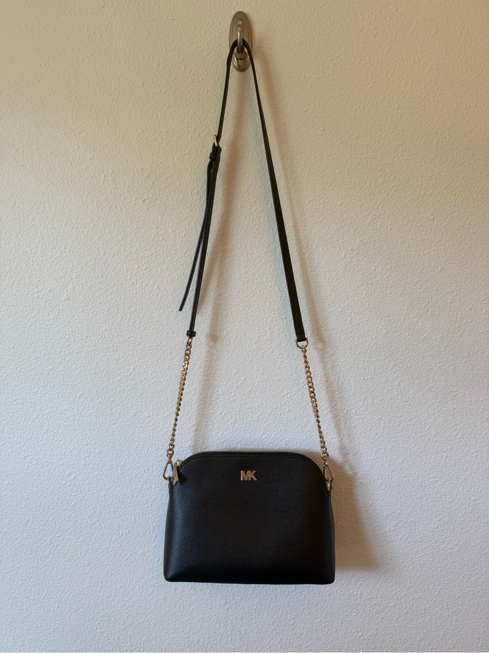 Michael Kors Black Pebbled Leather Crossbody with Gold Chain Strap